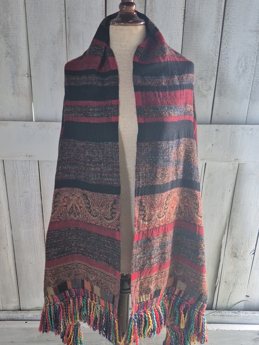 Boho Paisley Fringe Wrap in Red and Black